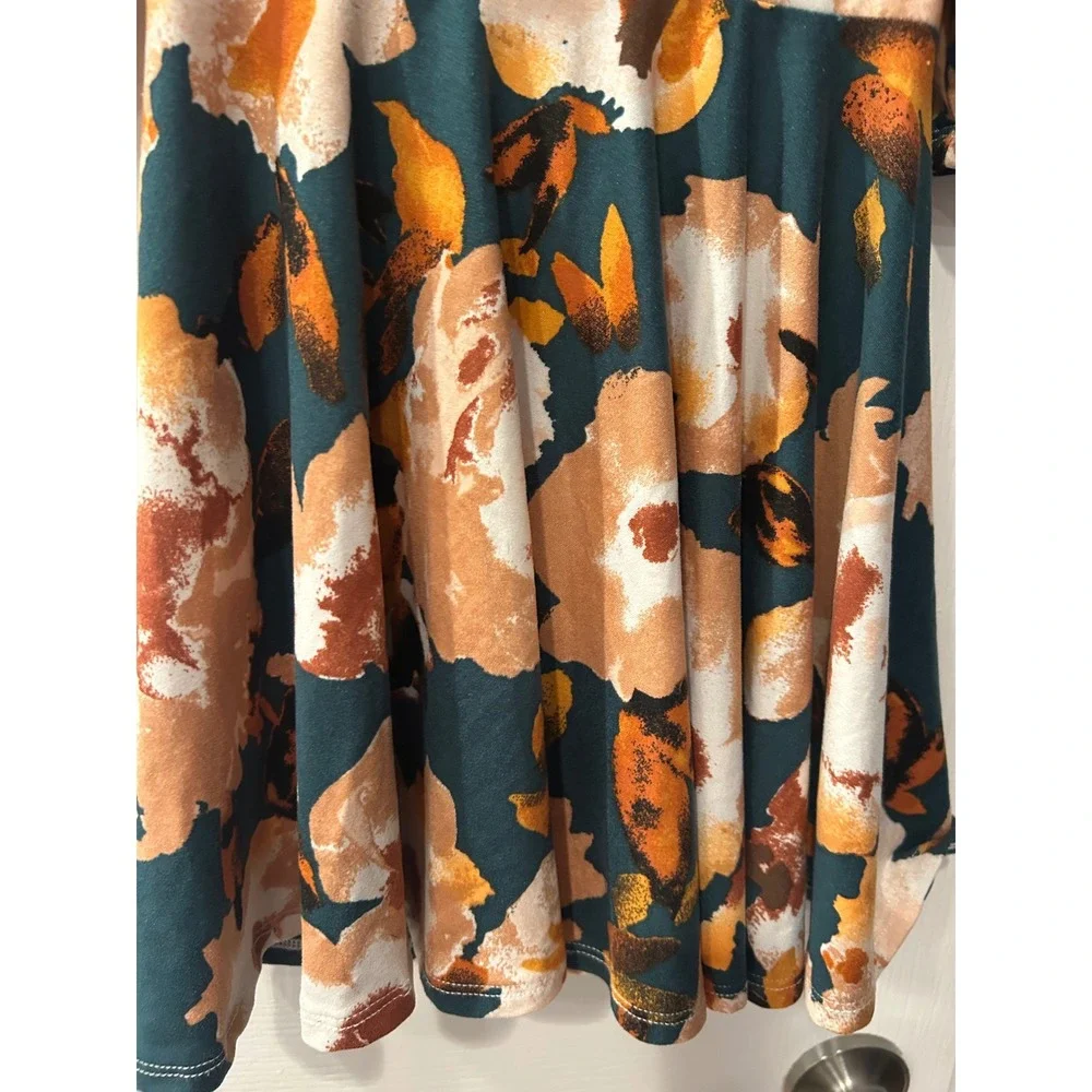 River‎ and Jax Girls Floral Skater Dress Teal Rust Orange Short Sleeve Size 2T